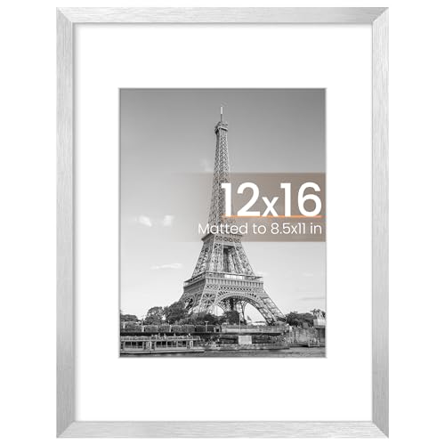 Image of upsimples 12x16 Picture Frame, Display Pictures 8.5x11 with Mat or 12 x 16 Without, Wall Hanging Poster Frames, Silver, 1 Pack