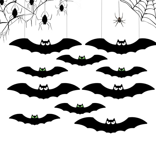 2 Pcs Halloween hangende vleermuizen,Enge Halloween-hangende vleermuizen met gloeiende ogen | Houten tuinbord Buitengazondecoraties voor binnen en buiten Xzhan - Image 6