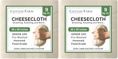 Image of Cotton Farm Grade 100 XL Cheese Cloth for Straining & Cooking; 36x36 Inch; 100% Unbleached Cotton Cheesecloth; Reusable with Finished Edges, Butter Muslin (Pack of 2)