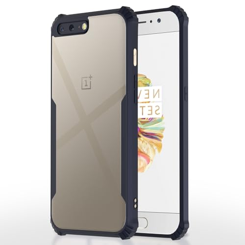 Image of Pikkme OnePlus 5 Back Cover | Crystal Clear Transparent Back | Ultra Hyrbid | Full Camera Protection | Raised Edge | Bumper Back Case (Blue)