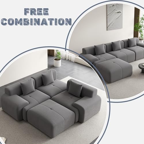 Image of 120 inch Cloud Modular Sectional Couch,Boneless Sofa,L-Shape Upholstered Sofas with Deep Seat,Modern Cozy Corduroy Couches with Memory Foam,No Assembly Required for Living Room(Dark Grey)