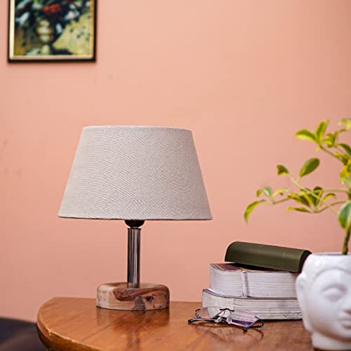 Image of PineCraft International Edra Table Lamp with Shade Night Lamp for Living Room, Study Room, Bedroom & Home Decor Gift Item 12 inch Height Wooden Study Lamp with Grey Shade, 1 Piece