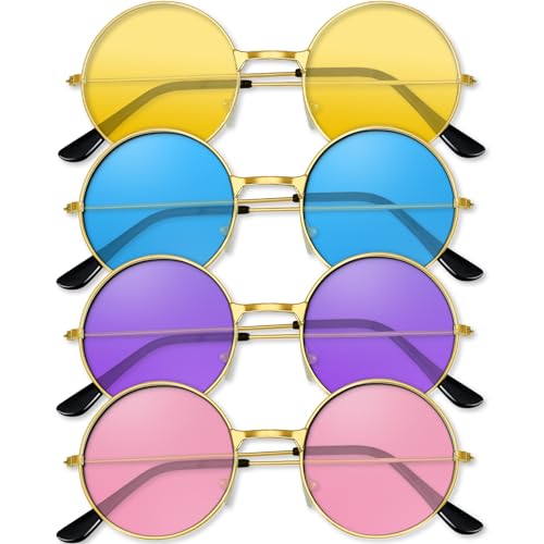 Bouboni X2019BBJYB-4-HUNS-A Pairs Hippie Sunglasses 4 Colors Round Hippie Glasses 60S 70S Outfits Groovy Party Decorations Sunglasses cover