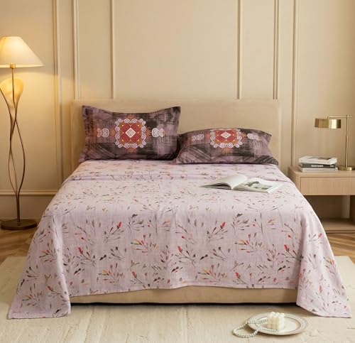 Image of VAS COLLECTIONS Cotton Double Bedsheet with 2 Pillow Covers (90x100 Inch) | 180 TC Soft Breathable Printed Bedsheet for Double Bed | Bedding Set for Bedroom & Home Decor (Mauve Taupe)