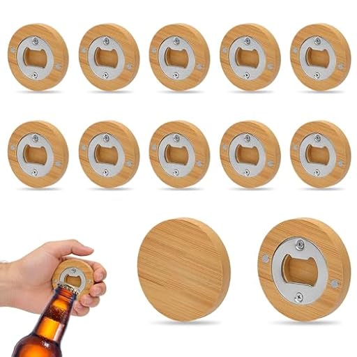 Abridor de Botellas de Madera, 12 Piezas, Redondo Abridor de Botellas de Cerveza con Imán, Bambú y Acero Inoxidable, Resistentes y Duraderos, para el Hogar, Restaurantes, Bodas y Fiestas | Ya disponible en tu tienda friki favorita! En mundofriki.es!