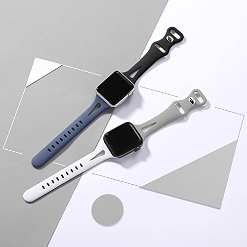 Image of Getino Band Compatible with Apple Watch 40mm 38mm 41mm 42mm for Women Men, Soft Silicone Breathable Slim Sport Bands for iWatch Series 11 10 9 8 7 6 5 4 3 2 1 SE, Black /White /Pebble Gray /Blue Gray