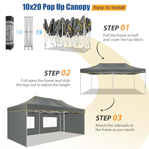 Image of Hoteel 10x20 Heavy Duty Pop Up Canopy Tent with 6 Sidewalls, Taupe