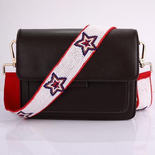 Image of NVENF Beaded 4th of July Purse Strap USA Purse Strap Replacement Red White and Blue Patriotic Crossbody Shoulder Bag Straps 4th of July Outfits (Style E)