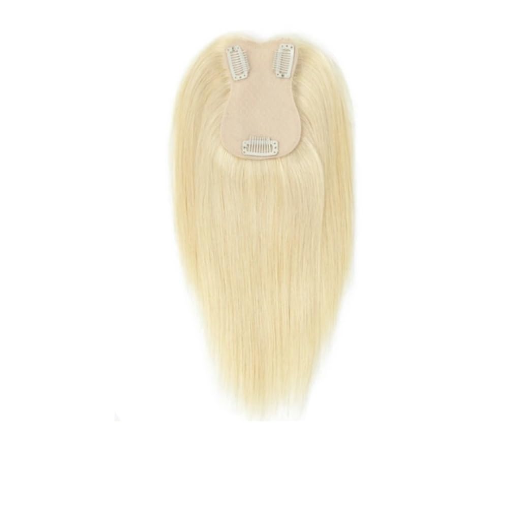 Topper z prawdziwych włosów dla kobiet, do przerzedzających się włosów, część środkowa, Clip-in, treska do codziennego użytku, puszysta i naturalna (blond, 20 cm)
