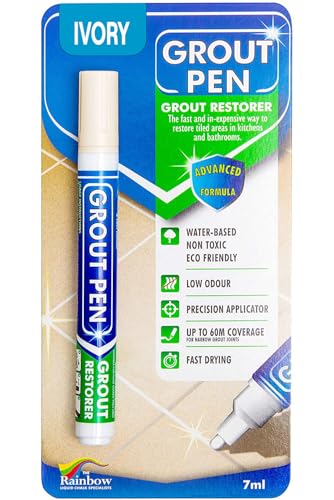 Grout Pen Ivory Tile Paint Marker: Waterproof Grout Paint Tile Grout Colorant and Sealer Pen - Ivory Narrow 5mm Tip (7mL)