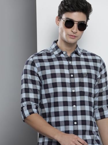 Image of The Indian Garage Co Men Slim Fit Checkered Full Sleeves Cutaway Collar Casual Shirt