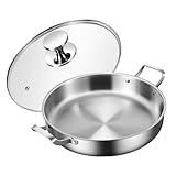 GZKDKZB Paellera de Acero Inoxidable 316 con Tapa, sartén para saltear, sartén para Tortillas Antiadherente sin Revestimiento con Doble asa, Utensilios de Cocina para Paella para hogares o