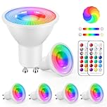 YAYZA! GU10 LED Colour Changing Bulbs 5W Dimmable, GU10 RGB LED Spots Light Bulb Warm White 3000K, Multicolour LED Spotlights with Remote Control, 12 Colours, 5 Modes, Timer, 4 Pack