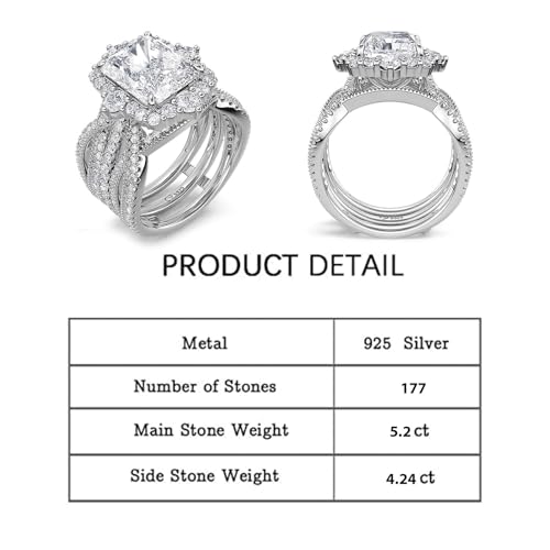Jeulia 2 PC Interchangeable Engagement Ring Set for Women; 925 Sterling Silver Twisted Radiant Cut Diamond Wedding Ring Set CZ Anniversary Promise Rings for Her with Jewelry Gift Box2