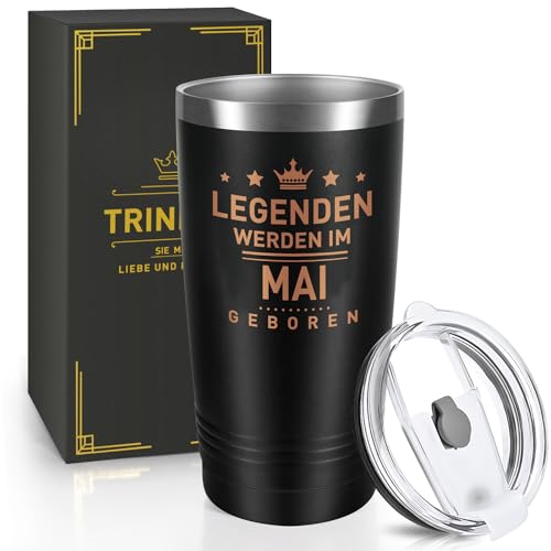 Miofula Geburtstagsgeschenk für Männer, 20oz Travel Mug Lustig Geschenke für Ihn, Freund, Ehemann, Papa, Sohn, 600ml Edelstahl Thermobecher, Kaffeebecher-Legenden Werden im Mai Geboren 1
