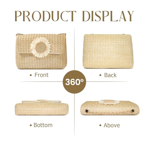 Women Straw Crossbody Bag Beach Handmade Rattan Shoulder Bags Flower Straw Clutch Purse for Summer Vacation2
