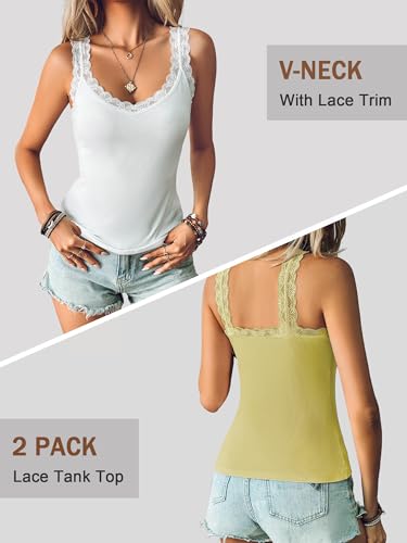 Image of Ibeauti 2 Pack Lace Camisole Tank Tops for Women Sleeveless Summer Going Out Tops Ribbed Cami Undershirts