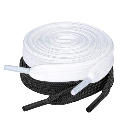 LBJFYHJN 2 pares de cordones planos, 8 mm de ancho, para zapatos de senderismo, zapatillas deportivas, zapatillas deportivas (blanco, negro), Blanco