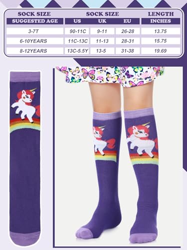 Fourluoo 6 Pairs Kids Girls Knee High Socks Cotton Unicorn Long Boot Socks Cute Animal Pattern Long Tube Sock for Girls3