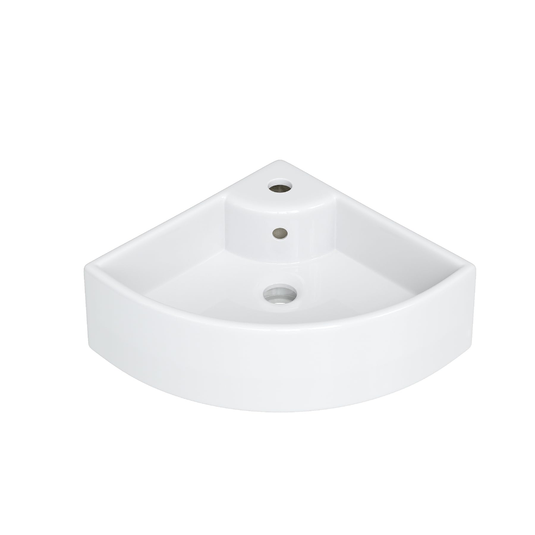 Lavabo esquinero pequeño de cerámica, 460 x 330 mm, blanco, pequeño lavabo para invitados y baños pequeños, montaje en pared o sobre encimera con orificio para grifo y rebosadero, diseño moderno de