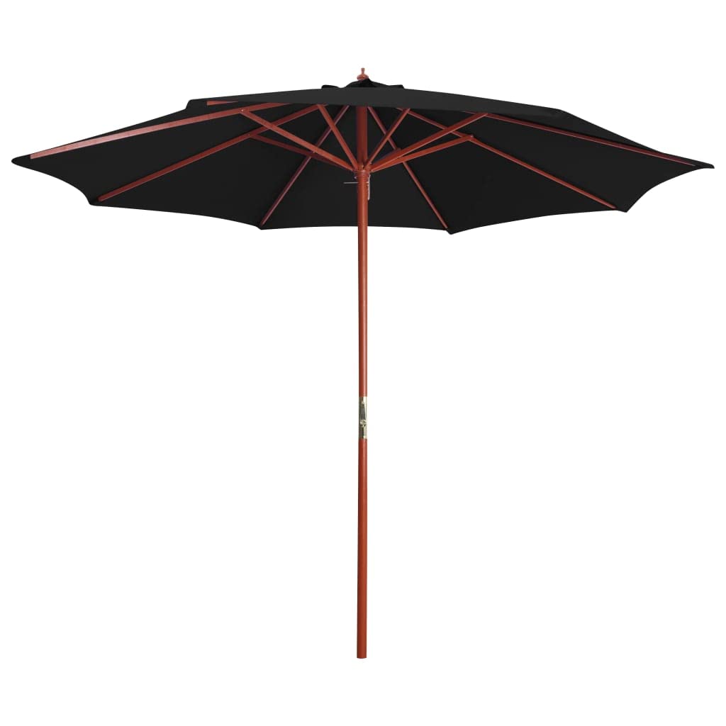 Parasol przeciwsłoneczny z drewnianym masztem, 300 x czarny, odporny na działanie promieni UV, z korbą, otworami wentylacyjnymi, odporny na warunki atmosferyczne, pochylony, idealny do ogrodu