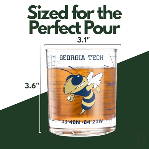 Image of Greenline Goods Georgia Tech University Yellow Jackets Whiskey Glasses Set of 2, 10 oz Rocks Glasses with Full-Color Logo & Campus Map - Officially Licensed Bourbon Glass Gift for Alumni & Fans