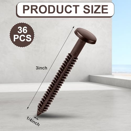 Image of Blulu 36 Pcs 3 Inch Vinyl Shutter Fastener Window Panel Peg Lok Pin Pegs Screws Shutter Spikes Anchor (Federal Brown)