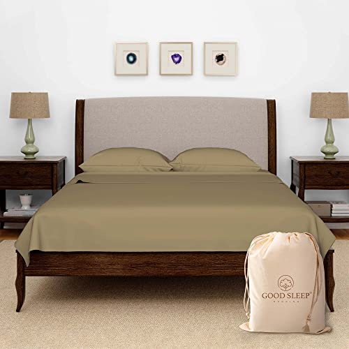 Olympic Queen Sheet Set, 600 Thread Count 100% Egyptian Cotton Sheets Super Queen Size, Olympic Queen Bed Set, Sateen Weave Sheets, Soft, Cotton 4 Pc Set -1 Fitted, 1 Flat & 2 Pillowcase, Taupe #TOP16