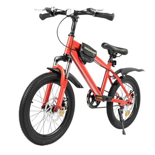 PurpleMinder Bicicleta de montaña de 18 pulgadas para niños a partir de 7 años, bicicleta para niños al aire libre, altura ajustable, bicicletas con frenos de disco, hervidor de agua, guardabarros y