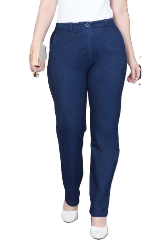 mlada Denim Straight Fit Pants with 3 Pockets with 3 Pockets for Women | High Rise Relaxed Fit Denim Trousers for Office & Casuals | Comfortable & Stretchable Straight Jeans Bottoms-picture-19