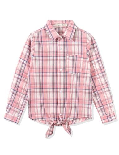 Noomelfish Girls Long Sleeve Button Down Shirt Tie Front Blouse Tops (5-14 Years) - Main Image