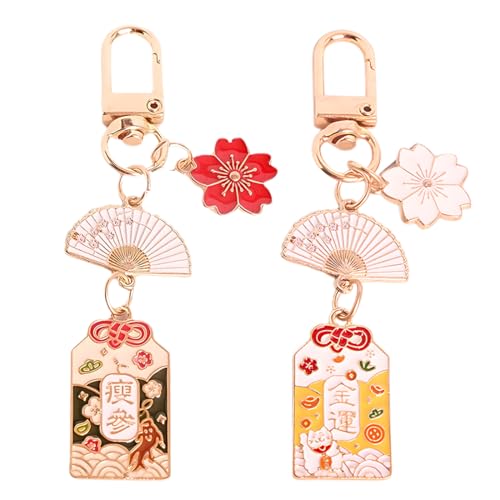 WUSJCOF 2 pièces Amulette porte-bonheur japonaise,fleur doré omamori,Pendentif chinois,Charm sac mignon,Décoration pendentif,Accessoire de sac,Cadeau fête des mères ou pour filles (Rose,Blanc)
