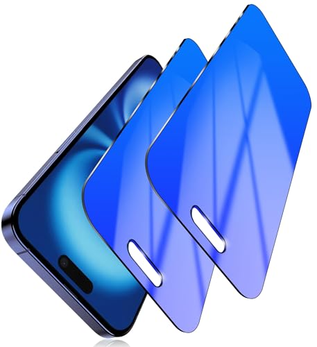 Image of 2 Pack Privacy Screen Protector for iPhone 16 Plus Tempered Glass 25 Degree Anti-Spy 16Plus Gradient Colorful Anti Bluelight Easy Installation Frame Full Coverage Case Friendly (6.7 inch Blue)