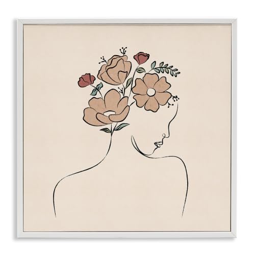 Floral Abstract Woman Face Line Doodle, 17 x 17 Inch Framed Giclée Print
