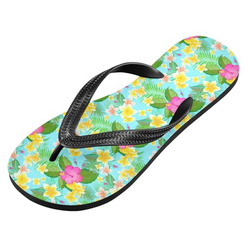 Sinestour Yellow Floral Palm Leaves Flip Flops for Beach Thong Sandals Anti-slip Lightweight Flat Slippers for Indoor Outdoor House2