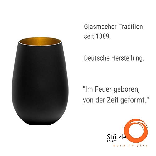 Stölzle Lausitz Wassergläser Elements metallic Schwarz/Gold 6er-Set 465 ml – Allroundgläser für Wasser, Saft & Cocktails – Hochwertige Trinkgläser aus Kristallglas – Spülmaschinengeeignet & stoßfest