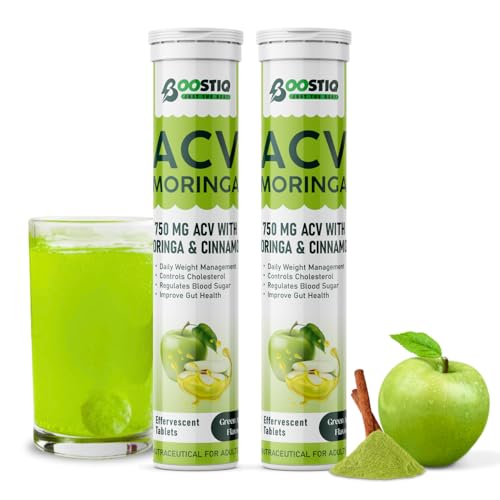 Image of Green Apple ACV Moringa Effervescent Tablets | Apple Cider Vinegar with Moringa & Cinnamon | Green Apple Flavor | Nutraceutical Drink Tablets | Pack of 2