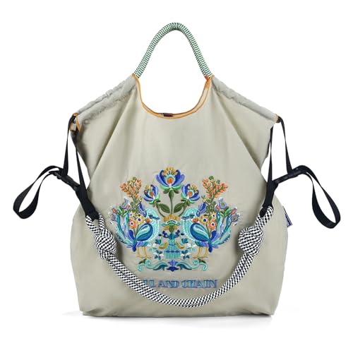 Image of Ball&Chain Shoulder Tote Bag for Women, Nylon Top-Handle, Foldable Weekend Handbag with Pockets (Light Grey, Medium)