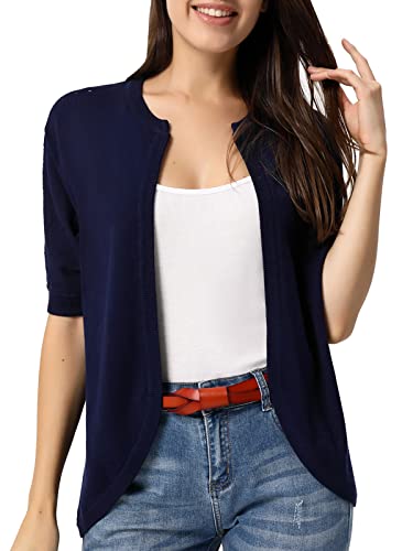 Women Casual Lightweight Short Sleeve Cardigan Open Front Knit Sweater Navy Blue L #TOP1