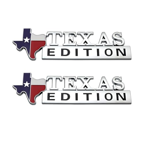 Image of 2 PCS Texas Edition Emblem, Texas State Flag Shape, 6.3 inch x 1.9 inch ABS 3D Car Badge, Self-Adhesive Decal for Fender, Side Door, Universal Fit for Cars, Trucks, SUVs (Silver)