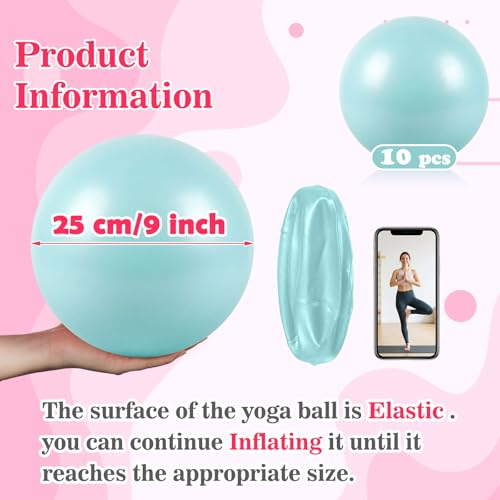 Image of Aoriher 10 Pack 9 Inch Small Pilates Ball Bulk Mini Exercise Ball Portable Non-Slip Workout Yoga Balls with Air Pump for Stability, Barre, Fitness, Balance, Physical &Core, Gym Home Office Use