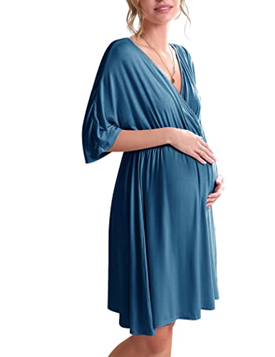 Image of Ekouaer 3 in 1 Labor/Delivery/Hospital Gown Maternity Dress Nursing Nightgown Sleepwear for Breastfeeding