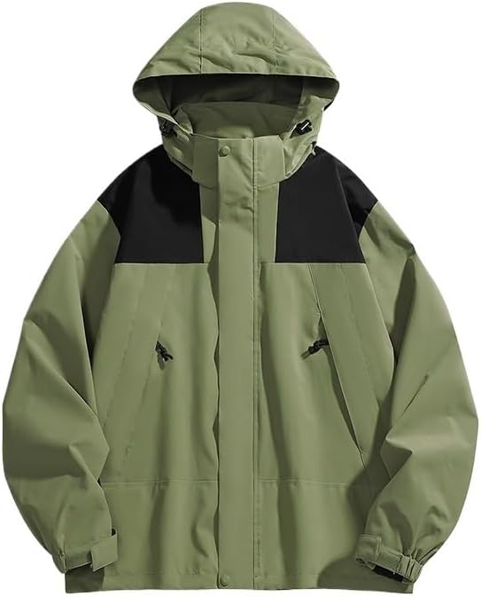 Mens Color Block Outdoor Jacket Detachable Hood Waterproof Windproof Shell Jackets for Men