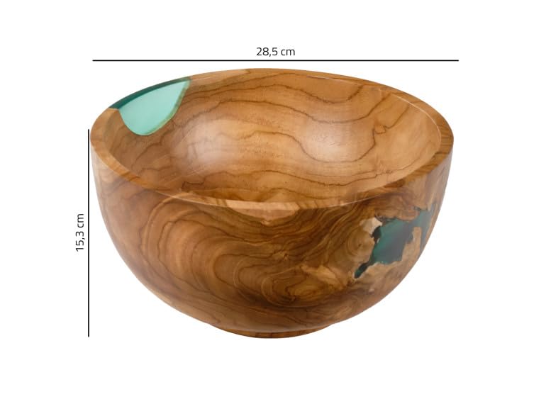 Belhome Saladier rond 28 cm en bois massif de teck et résine bleu - MERLIN