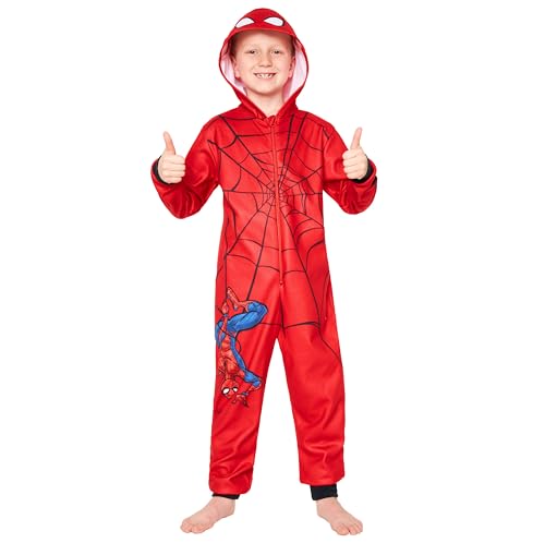 Marvel Combinaison Pyjama Enfant Garcon Pyjama Spiderman Avengers Surpyjama Grenouillère Garcon en Polaire 3-10 Ans (Rouge Spiderman, 7-8 Ans)