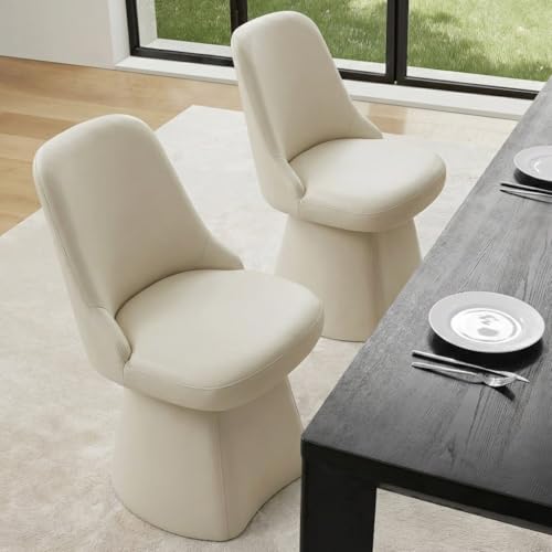Image of KISLOT Swivel Dining Chairs Set of 2, Upholstered Mid Century Modern Deskchair with High Back, Faux Leather Kitchen Chairs for Dining Room, Bedroom, Dressing Room, Cream
