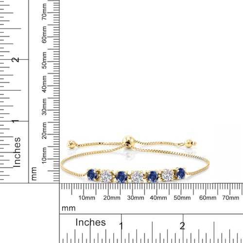 Gem Stone King 7-Stone Tennis Bracelet For Women | Gemstone Birthstone and White Lab Grown Diamond | 18K Yellow Gold Plated Silver | Round 4.5MM | Adjustable Bolo Bracelet For Women2