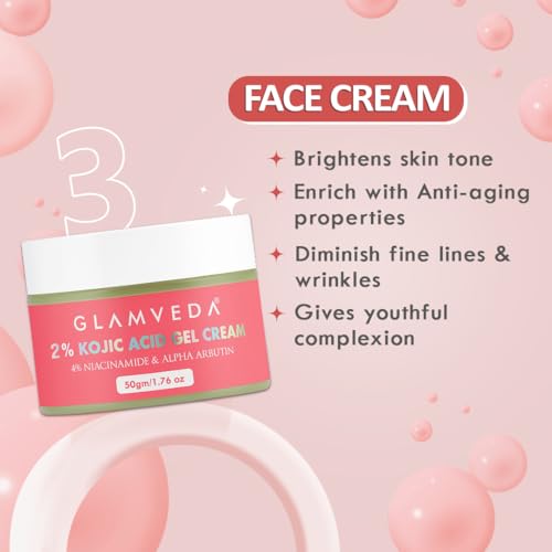 Image of Glamveda 2% Kojic Acid Facewash, Serum & Cream Trio - Brightening, Hydrating & Acne Scar Treatment | Fades Dark Spot |, Evens Tone & Promotes Clear and Glowing Skin