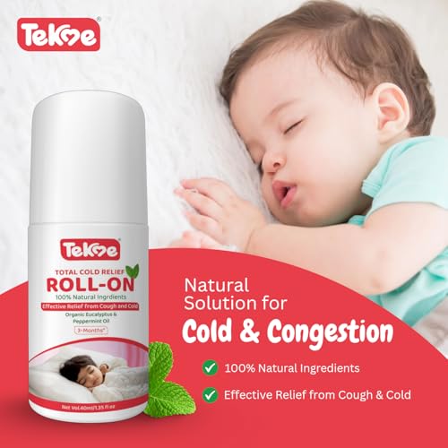 Image of Tekme Total Cold Relief Roll-On for Babies, 100% Natural with Organic Eucalyptus & Peppermint Oil, Relief from Cold, Cough, Block Nose & Nasal Congestion 40ml(Pack of 2)