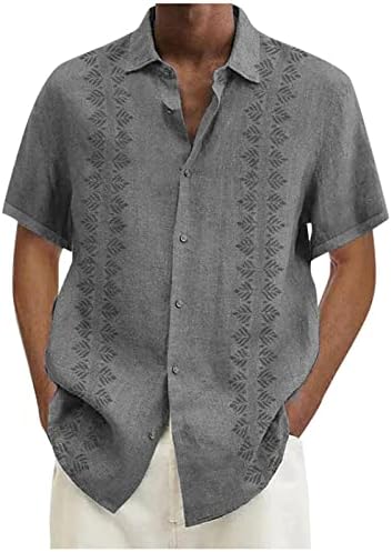 Men Button Down Shirt, Plus Size Shirts Men Hawaiian Party Short Sleeve Summer Button Shirt Polyester Graphic Crewneck Fit Stretch T Shirts Men Gray